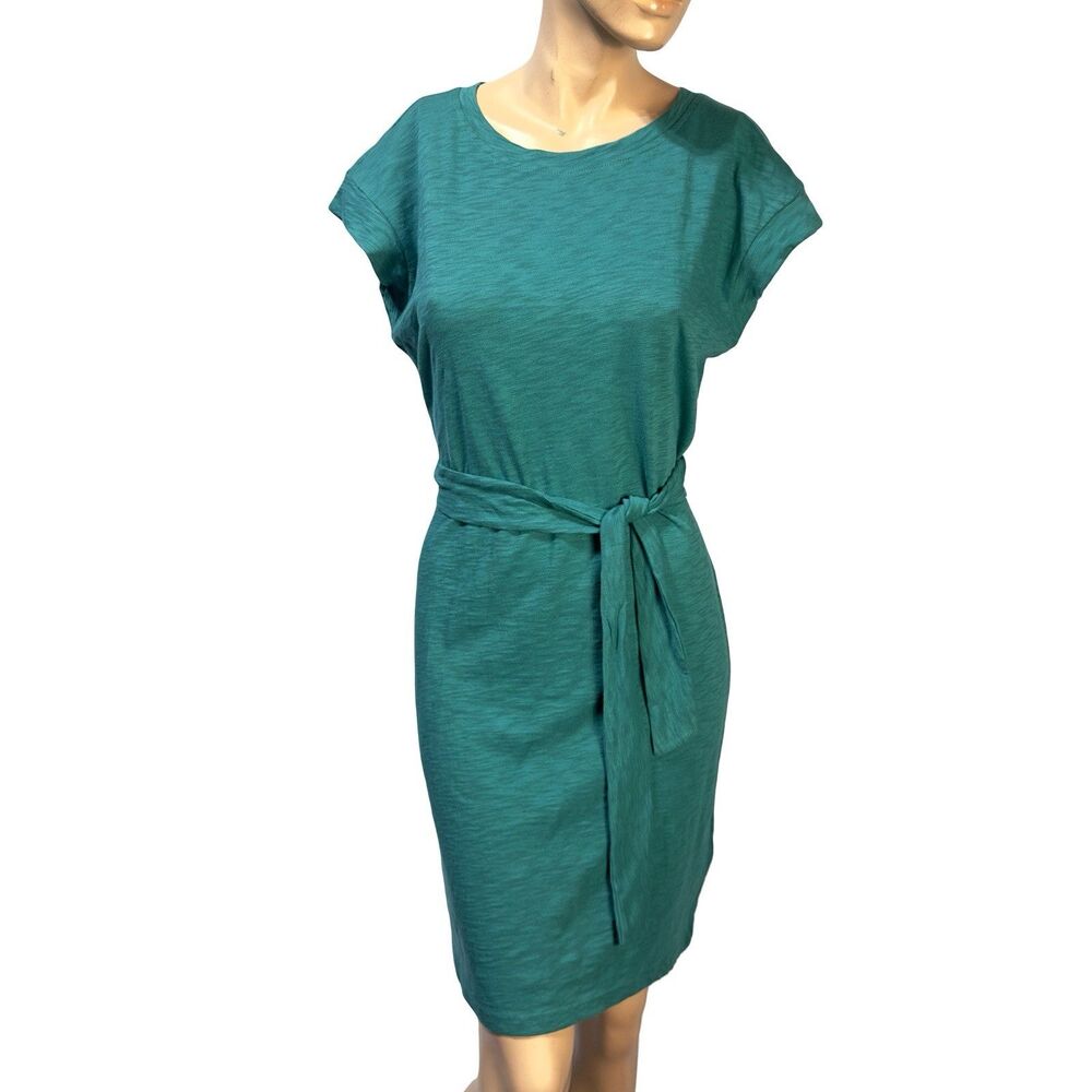 J.Crew Factory Short sleeve tie waist T-shirt dress Size S Green Teal NWT